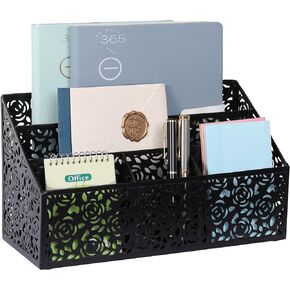 DINGTAI Mail Organizer Countertop, Modern Mail Holder Countertop, Desk Organizers and Accessories, Boho Desk Accessories, Bill Mail Papers Letters Organizer, Mail Sorters, Pencil holders(Black)