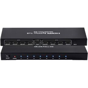 1x8 HDMI Splitter, 1 in 8 Out HDMI Splitter Audio Video Distributor Box Support Full HD 3D & 4K x 2K Compatible for Projector, HDTV, STB, DVD, PS3 Etc