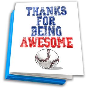 Play Strong Baseball Thanks for Being Awesome Note Cards 12-Pack (4.25"x5.5") Illustrated Sports Powercards Perfect for Baseball Players, Coaches, Fans and Fanatics - They'll Love 'Em!