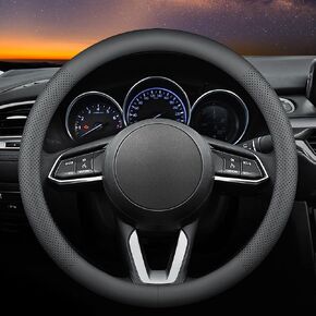 Leather Car Steering Wheel Cover, Elegant, Fashionable, Comfortable, Non-slip, Breathable, Universal 15 inch, Black and White