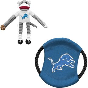 Littlearth Unisex-Adult NFL Detroit Lions Sock Monkey and Flying Disc Pet Toy Combo Set, Team Color, One Size