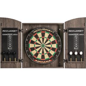 Accudart Armada Bristle Dartboard Cabinet Set - Official Size 18" x 1.5" - Self Healing Genuine Sisal - Wall Mount Cabinet Set - Round Spider Wires Reduce Bounce Outs - Rotatable Metal Number Ring