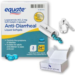 Equate Loperamide Softgels for Diarrhea 2 mg, Compare to Imodium A-D Active Ingredient Hydrochloride 2 mg-24 Liquid Softgels(1), Set with Fusion Shop Store Keychain Case Pills (1)