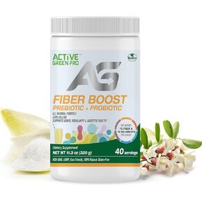 Active Green Pro - Fibre Boost Prebiotic + Probiotic - Organic - Enzyme & Vitamin Production - Supports Bowel Regularity - Digestive Health - Unflavoured - Gluten Free - Sugar Free - 320g/40 Servings