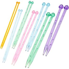 Hicello 14 PCS(7 Pair) Multicolor Plastic Crystal Knitting Needles Weaving Tool Acrylic Crystal Knitting Tools Acrylic Needle for Scarf Sweater Length 26cm/10.35IN