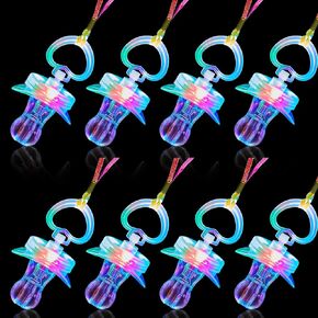 8 Pieces LED Light up Pacifier Necklace Glow in The Dark Pacifier Glowing Flashing LED Rave for Nipple Ktv Birthday Bar Party Favors(Clear)