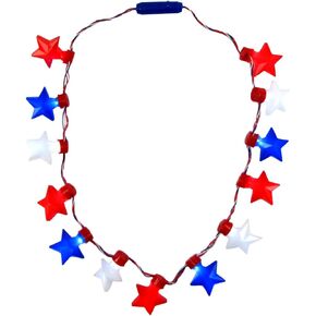 TG,LLC Treasure Gurus Light Up Red White Blue Star Flashing LED Bulb Necklace Glowing Novelty Party Favor