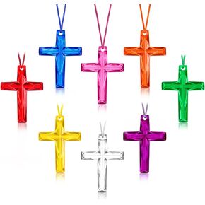 104 Pcs Crystal Cross Necklace, Plastic Cross Necklace Christian Gift Bulk Religious Party Favors Toy for Sunday School Church Easter Vacation Bible School Operation Christmas,8 Colors