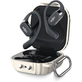 [Newest Secure Lock] Alquar for SHOKZ OpenFit T910 Case Cover, Silicone Protective Scratch Shock Resistant Cover ONLY Compatible with SHOKZ OpenFit T910 Earbuds Charging Case with Carabiner(Apricot)