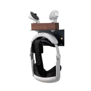 NIRVASH VR Stand Wall Mount Holder Storage Hook for Meta Oculus Quest 3/2/Rift Headset Display and Accessories - Wooden Touch Controller Dock Organizer Hanger Space-Saving Metal Bracket