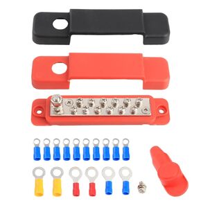 SsllZdq 12 Terminals Bus BarDistribution Block Battery BusBar Junction for Car Vehicle Rv Truck Marine Boat Audio Amplifier and More(Pair,Red & Black 240A Rating)