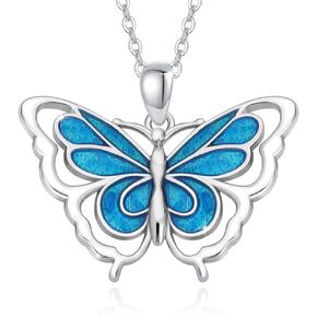 Butterfly Necklace 925 Sterling Silver Butterflies Pendant Necklace Animal Jewelry Gifs for Women Girls (Blue Butterfly)