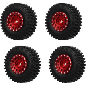 RC Car Tires, 4pcs RC Tire and Wheels Set Aluminum Alloy Rims Hub Rubber Tires for TRAXXAS 1/18 for SCX24 1/24 RC Car (Red)