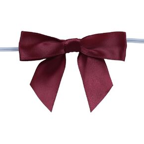 Meetppy 50PCS Burgundy Satin Ribbon Twist Tie Bows 3.6" Pretied Bows Wine Premade Craft Bows for Wedding Crafts Wrapping Candy Treat Bags Decoration