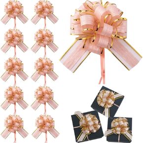 10pcs Pull Bows for Gift Wrapping,4inch Small Bows for Gift Wrapping Pull Bows for Wedding Baskets Decoration for Christmas,Valentine's Day,Birthday Party,etc (Golden Brown)