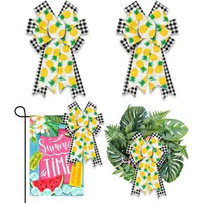 2 Pieces Summer Bows for Wreath, Summer Holiday Wreath Bows Green Pink Burlap Bows Hawaii Flamingos Bows Farmhouse Craft Bows for Front Door Summer Birthday Beach Pool Party Decorations
