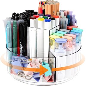 Rotating Pencil Holder for Desk, 5 Slots 360-Degree Spinning Acrylic Pen Holder for Desk, Marker Holder Caddy Art Supply Organizer Pen Organizer for Desk for Office Home School