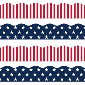Whaline 69Ft 4th of July Bulletin Board Border 60 Sheet Patriotic Stars Stripes Trim Border Stickers 2 Design Self-Adhesive American Flag Border Decals for Independence Day Classroom Decoration
