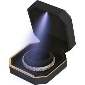 Luxury LED Jewelry Bracelet Gift Box with LED Light, Velvet Small Jewelry Box Storage Case Organizer Holder for Wedding, Engagement, Proposal, Birthday and Anniversary (Black)