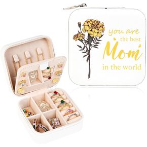 CEELGON Gifts for Mom, Floral Jewelry Case Mom Birthday Gifts from Daughter Son, Flower Travel Jewelry Box Organizer Mothers Day Portable Travel Gifts for Mom (Carnation)
