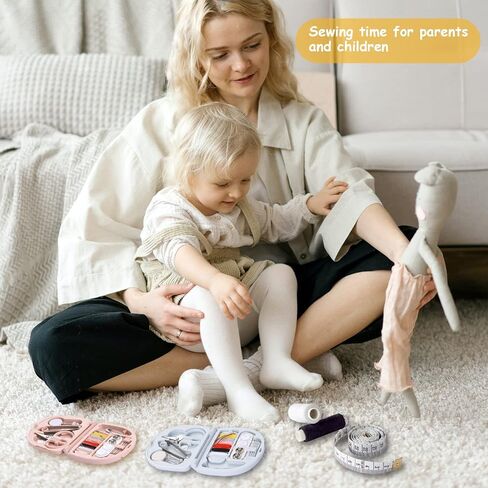 طقم خياطة للسفر مكون من قطعتين، صندوق أدوات الخياطة المحمول DIY لوازم الخياطة مع خيوط مقص وإبر الخياطة للنساء والأم والمسافر والبالغين والمبتدئين in Saudi Arabia