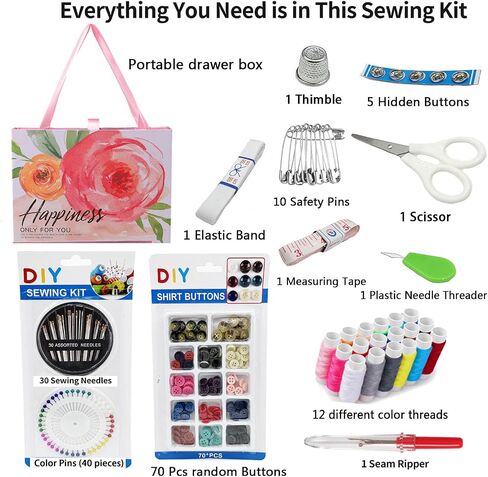 Sewing Kit for Adults Beginners Travel Emergency Repair Kits with Buttons,Small Gifts for Adults,Mom,Grandma,Women,Friend,DIY Hand Sewing Kit Contains Needle and Thread, Threaders,Thimble, Scissors in Saudi Arabia