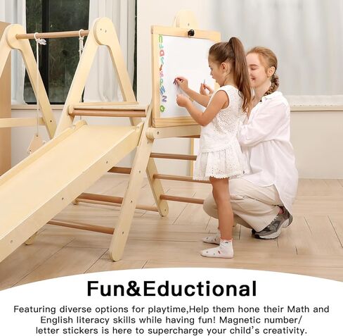 مجموعة مثلثات بيكلر الخشبية 8 في 1، صالة ألعاب رياضية داخلية في الغابة للأطفال الصغار من عمر 2 إلى 6 إلى 8 سنوات، مجموعة تسلق مونتيسوري مع منحدر / خيمة / أرجوحة / شريحة / تسلق الصخور / اللوحة، صالة ألعاب رياضية خشبية لتسلق الأطفال in Kuwait