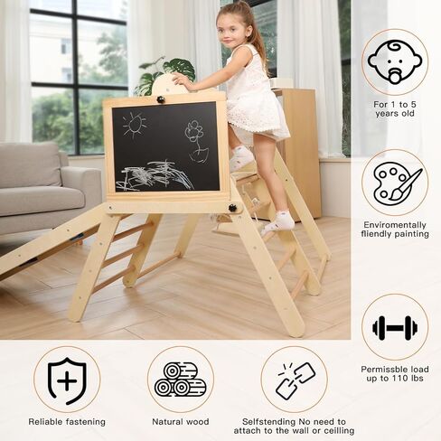 مجموعة مثلثات بيكلر الخشبية 8 في 1، صالة ألعاب رياضية داخلية في الغابة للأطفال الصغار من عمر 2 إلى 6 إلى 8 سنوات، مجموعة تسلق مونتيسوري مع منحدر / خيمة / أرجوحة / شريحة / تسلق الصخور / اللوحة، صالة ألعاب رياضية خشبية لتسلق الأطفال in Kuwait