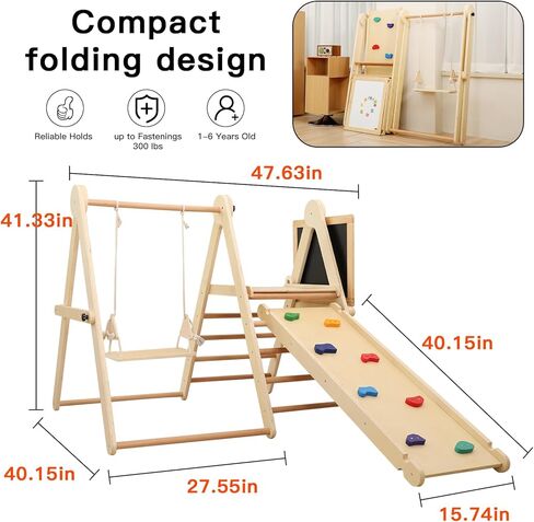 مجموعة مثلثات بيكلر الخشبية 8 في 1، صالة ألعاب رياضية داخلية في الغابة للأطفال الصغار من عمر 2 إلى 6 إلى 8 سنوات، مجموعة تسلق مونتيسوري مع منحدر / خيمة / أرجوحة / شريحة / تسلق الصخور / اللوحة، صالة ألعاب رياضية خشبية لتسلق الأطفال in Kuwait