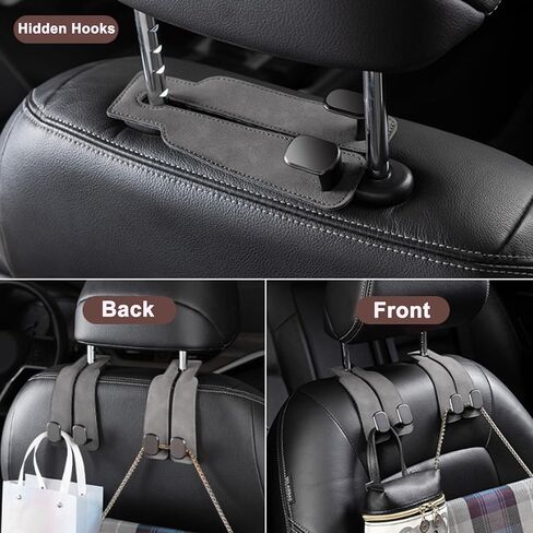 Amelity Car Seat Hooks, Car Seat Back Storage Hook Double Hook, Headrest Hooks for Car, Car Hooks for Purses and Bags (Black-4 Pack) in Kuwait