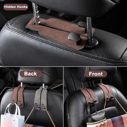 Amelity Car Seat Hooks, Car Seat Back Storage Hook Double Hook, Headrest Hooks for Car, Car Hooks for Purses and Bags (Black-4 Pack) in Kuwait
