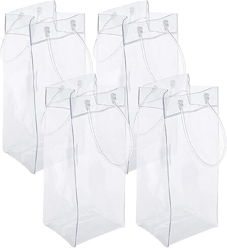 4 عبوات من أكياس ثلج النبيذ، حقيبة تبريد البيرة، قابلة للطي وشفافة من PVC الأبيض، حقيبة ثلج لمبرد النبيذ الأبيض للحفلات الخارجية والمشروبات الباردة (4 قطع) in Kuwait