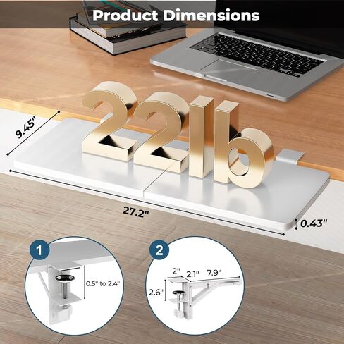 Desk Extender, 27.16" X 9.45"Large Size Clamp-on Foldable Keyboard Tray, Table Mount for Sit Stand Desks(Wthie) in Saudi Arabia