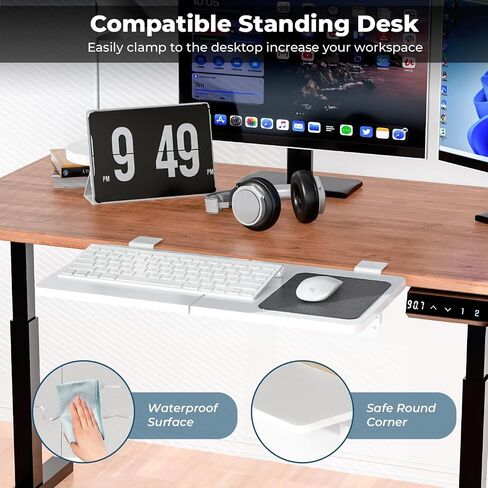 Desk Extender, 27.16" X 9.45"Large Size Clamp-on Foldable Keyboard Tray, Table Mount for Sit Stand Desks(Wthie) in Saudi Arabia