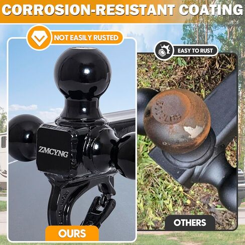 وصلة وصلة مقطورة ثلاثية الكرات مع خطاف، وصلة وصلة سحب ثلاثية الكرات تناسب جهاز استقبال وصلة 2 بوصة، 1-7/8 بوصة، 2 بوصة و2-5/16 بوصة كرات مطلية باللون الأسود لشاحنة سيارات الدفع الرباعي RV ATV، مزلاج آمن ذاتي القفل هوك 10000 رطل in Kuwait