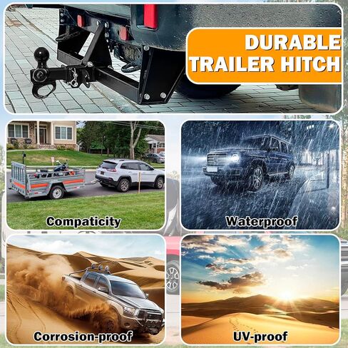 وصلة وصلة مقطورة ثلاثية الكرات مع خطاف، وصلة وصلة سحب ثلاثية الكرات تناسب جهاز استقبال وصلة 2 بوصة، 1-7/8 بوصة، 2 بوصة و2-5/16 بوصة كرات مطلية باللون الأسود لشاحنة سيارات الدفع الرباعي RV ATV، مزلاج آمن ذاتي القفل هوك 10000 رطل in Kuwait