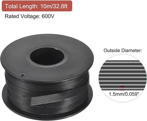 MECCANIXITY 26AWG Silicone Ribbon Cable 8Pin 26 Gauge Flat Cable Flexible Silicone Wire 10m/32.8ft Black Stranded Tinned Copper Wire for Model Plane, Model Car, Electric Appliance in Kuwait