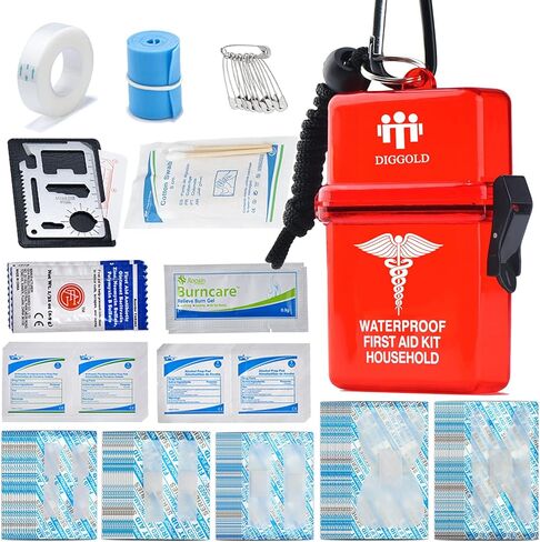 طقم إسعافات أولية صغيرة مقاومة للماء 63 قطعة لوازم لحالات الطوارئ والنجاة (أحمر02) in Kuwait