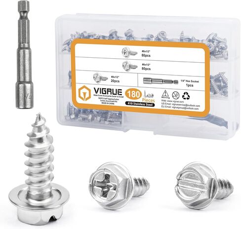 VIGRUE 180 قطعة #8 × 1/2 بوصة براغي بسحاب من الفولاذ المقاوم للصدأ، براغي مزراب ذاتية اللصق، براغي معدنية مشقوقة ورأس غسالة سداسية من فيليبس، تتضمن محرك سداسي مغناطيسي 1/4 بوصة in Kuwait