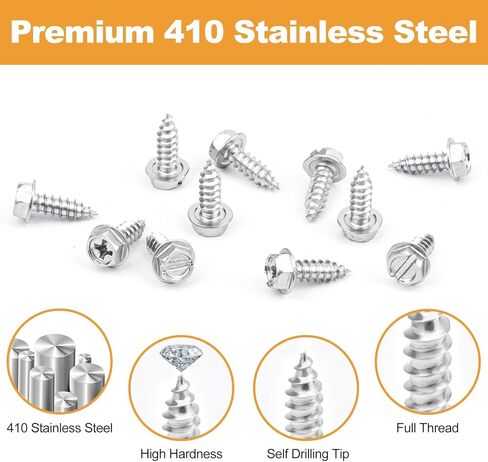 VIGRUE 180 قطعة #8 × 1/2 بوصة براغي بسحاب من الفولاذ المقاوم للصدأ، براغي مزراب ذاتية اللصق، براغي معدنية مشقوقة ورأس غسالة سداسية من فيليبس، تتضمن محرك سداسي مغناطيسي 1/4 بوصة in Kuwait