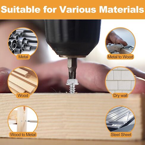 VIGRUE 180 قطعة #8 × 1/2 بوصة براغي بسحاب من الفولاذ المقاوم للصدأ، براغي مزراب ذاتية اللصق، براغي معدنية مشقوقة ورأس غسالة سداسية من فيليبس، تتضمن محرك سداسي مغناطيسي 1/4 بوصة in Kuwait