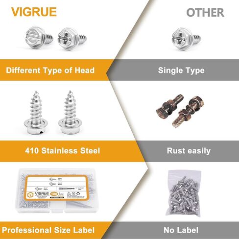 VIGRUE 180 قطعة #8 × 1/2 بوصة براغي بسحاب من الفولاذ المقاوم للصدأ، براغي مزراب ذاتية اللصق، براغي معدنية مشقوقة ورأس غسالة سداسية من فيليبس، تتضمن محرك سداسي مغناطيسي 1/4 بوصة in Kuwait