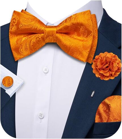 Ailisus Men Bow Ties Set and Lapel Pin Pretied Silk Paisley Floral Bowtie Handkerchief Cufflinks Wedding Business Tuxedo in Saudi Arabia
