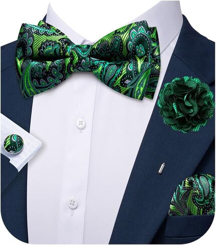 Ailisus Men Bow Ties Set and Lapel Pin Pretied Silk Paisley Floral Bowtie Handkerchief Cufflinks Wedding Business Tuxedo in Saudi Arabia