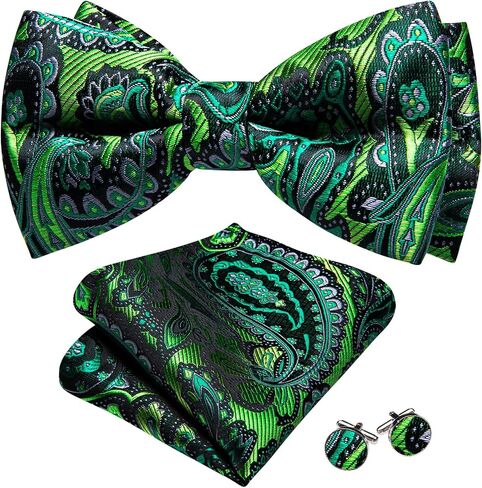 Ailisus Men Bow Ties Set and Lapel Pin Pretied Silk Paisley Floral Bowtie Handkerchief Cufflinks Wedding Business Tuxedo in Saudi Arabia