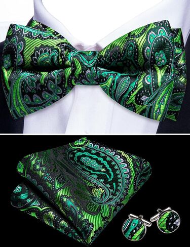 Ailisus Men Bow Ties Set and Lapel Pin Pretied Silk Paisley Floral Bowtie Handkerchief Cufflinks Wedding Business Tuxedo in Saudi Arabia