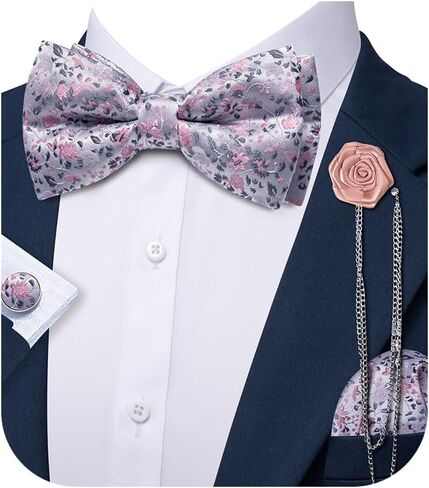 Ailisus Men Bow Ties Set and Lapel Pin Pretied Silk Paisley Floral Bowtie Handkerchief Cufflinks Wedding Business Tuxedo in Saudi Arabia