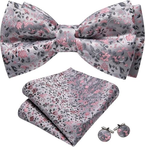 Ailisus Men Bow Ties Set and Lapel Pin Pretied Silk Paisley Floral Bowtie Handkerchief Cufflinks Wedding Business Tuxedo in Saudi Arabia