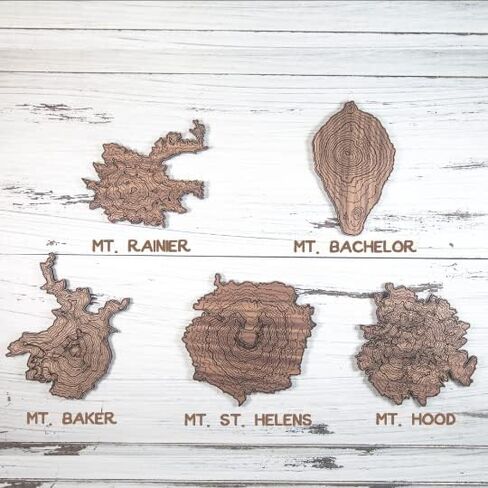 Pacific Northwest Wooden Coasters | Mt. Rainier, Mt. Hood, Mt. Baker, Mt. Bachelor and Mt. St. Helens | Coasters Made Using Real Walnut Wood in the USA [coasters] in Saudi Arabia