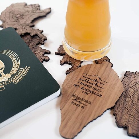Pacific Northwest Wooden Coasters | Mt. Rainier, Mt. Hood, Mt. Baker, Mt. Bachelor and Mt. St. Helens | Coasters Made Using Real Walnut Wood in the USA [coasters] in Saudi Arabia